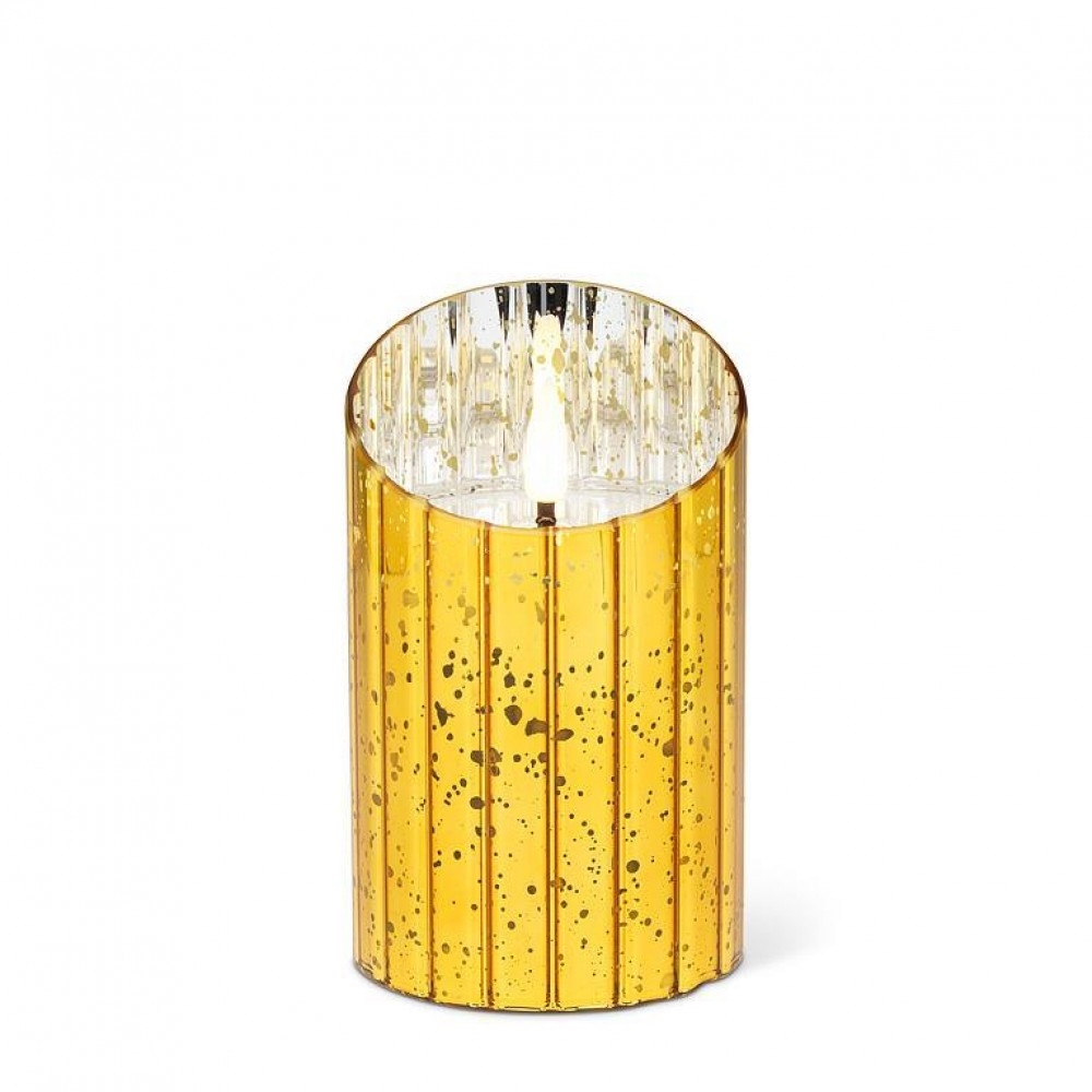 AB-27-MIRROR-111 Medium Antique Look Led Pillar In Glass Candle