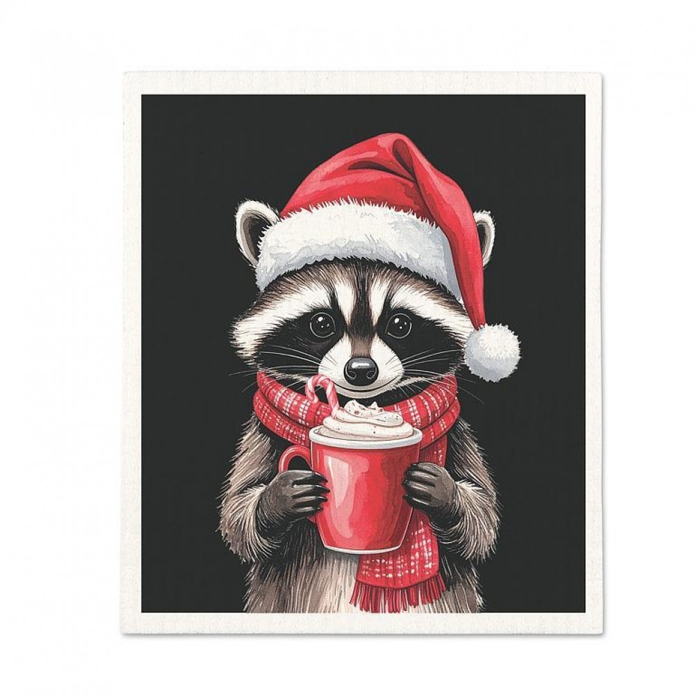 AB-20-ASD-COZY Winter Raccoon Dishcloth