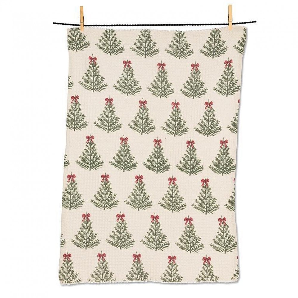 AB-95-NOELLE-2028 Christmas Tree With Bows Waffle Weave Tea Towel