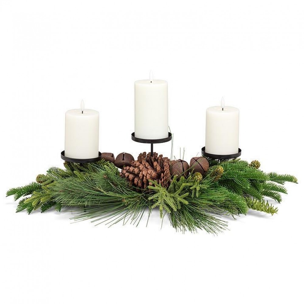 AB-27-NORWICH-644 Bough And Bell Triple Pillar Candle Holder