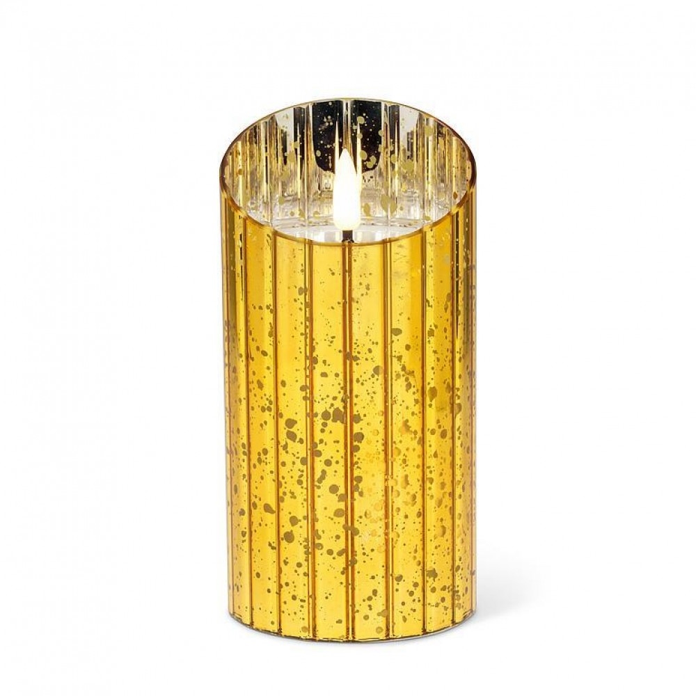 AB-27-MIRROR-112 Large Antique Look Led Pillar In Glass Candle