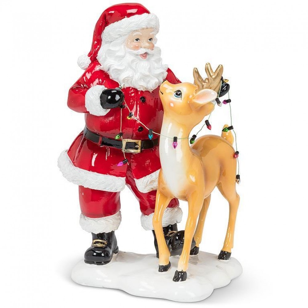 AB-27-RETRO-1463 Santa And Reindeer With Lights Figurine