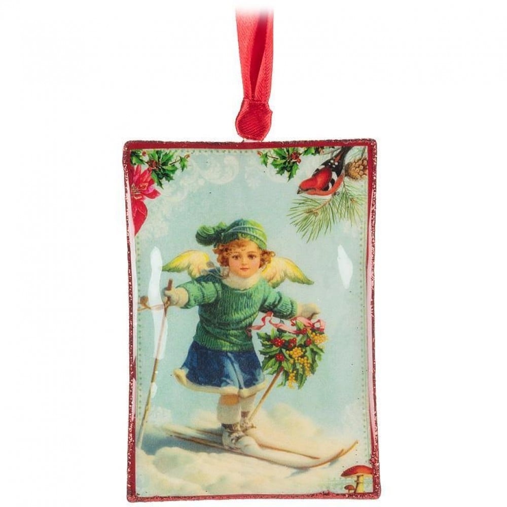 AB-37-POSTCARD-04 Skiing Girl Postcard Shaped Ornament