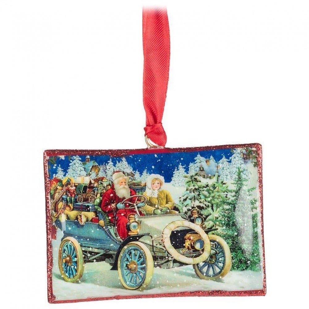AB-37-POSTCARD-06 Santa In Car Postcard Shaped Ornament