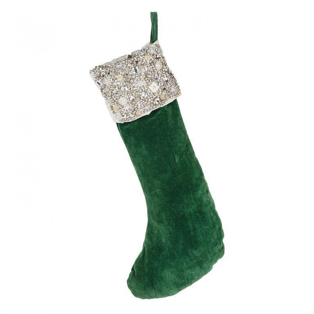 AB-40-STOCKING-314 Jewelled Top Green Christmas Stocking