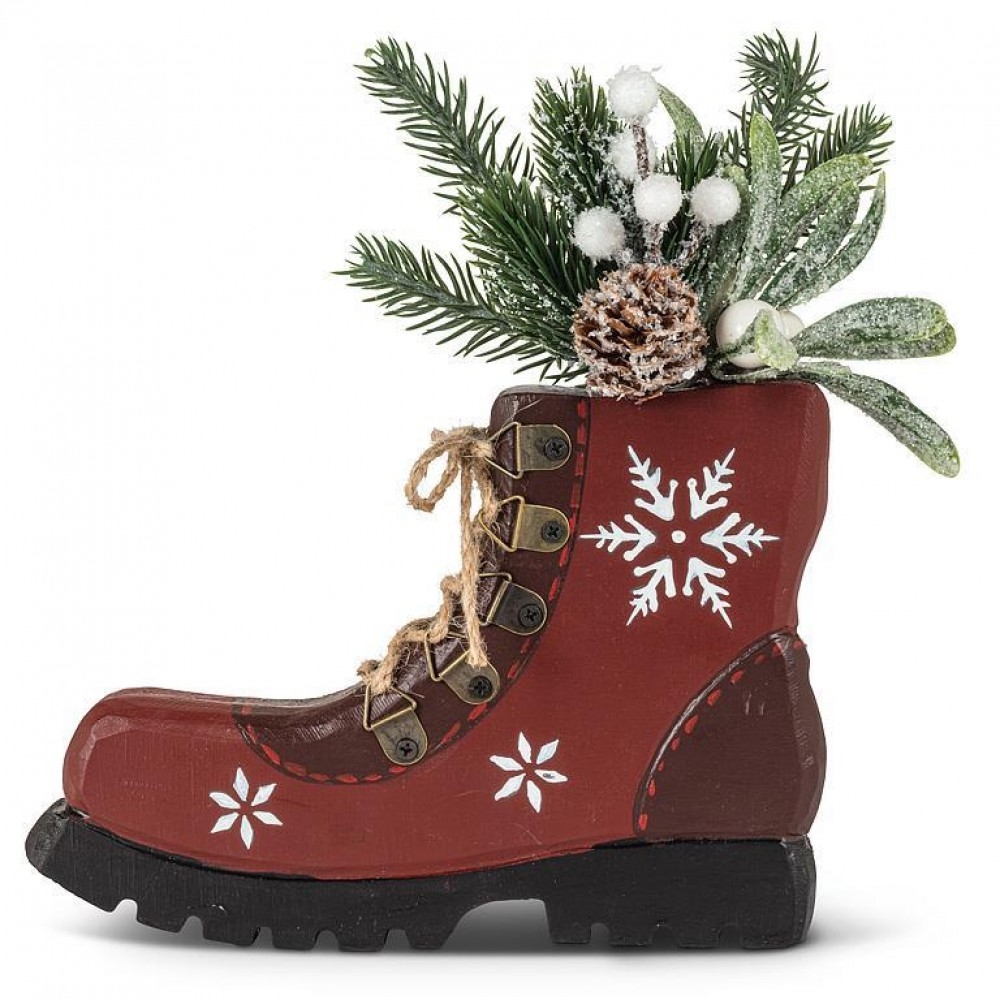 AB-27-WINTER-267 Hiking Boot With Mistletoe And Branches Figurine