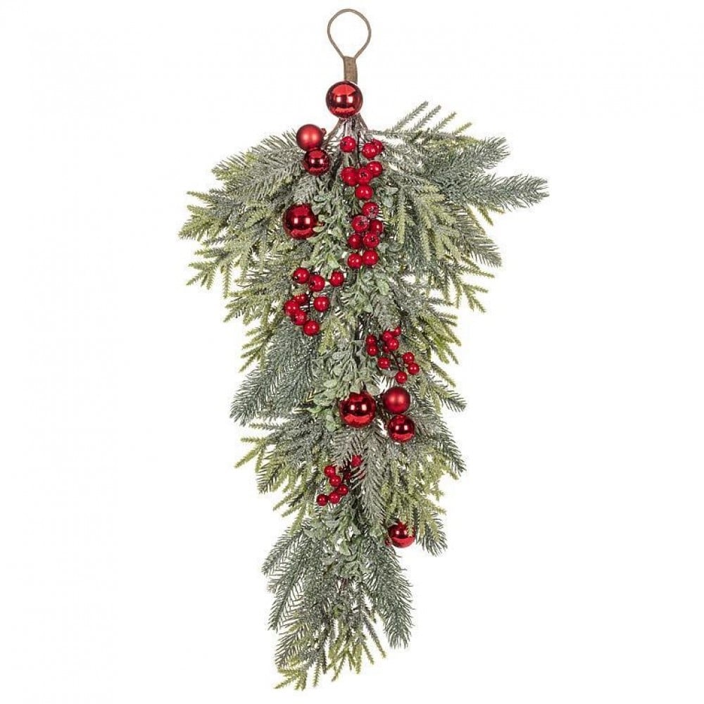 AB-27-FARNHAM-004 Glitter Pine And Berry Drop Swag