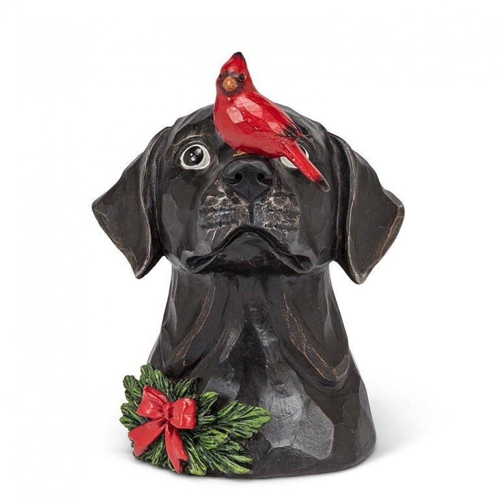 AB-27-LAWSON-190 Black Labrador Head With A Cardinal Figurine