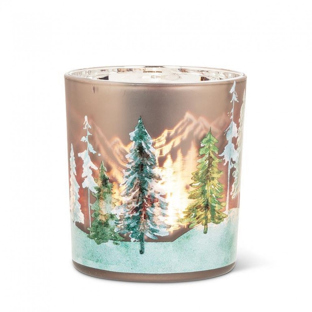 AB-27-DUSK-516-SM Small Frosted Trees Votive Candle Holder