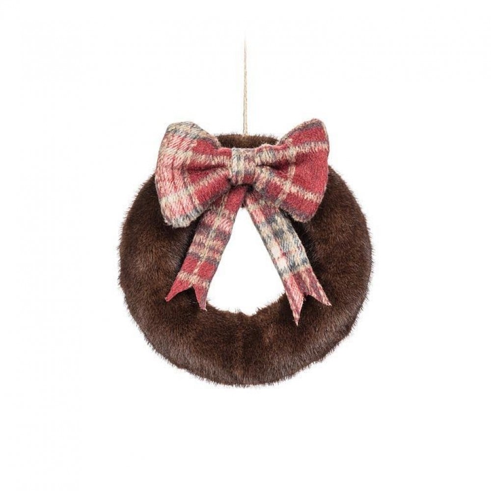 AB-27-IVANA-517 Small Cozy Fur With Plaid Bow Wreath