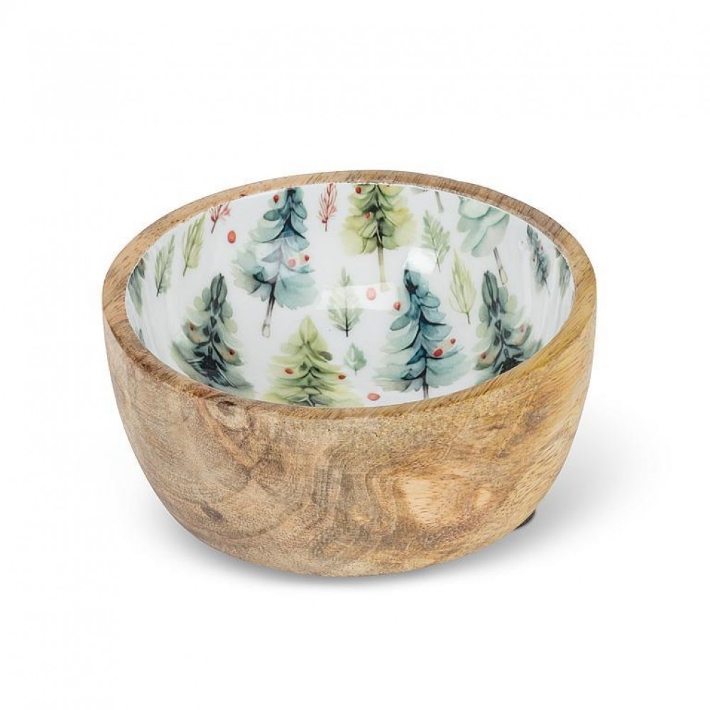 AB-58-MOTIF-103 Small Pine Trees Inside With Wooden Exterior Bowl