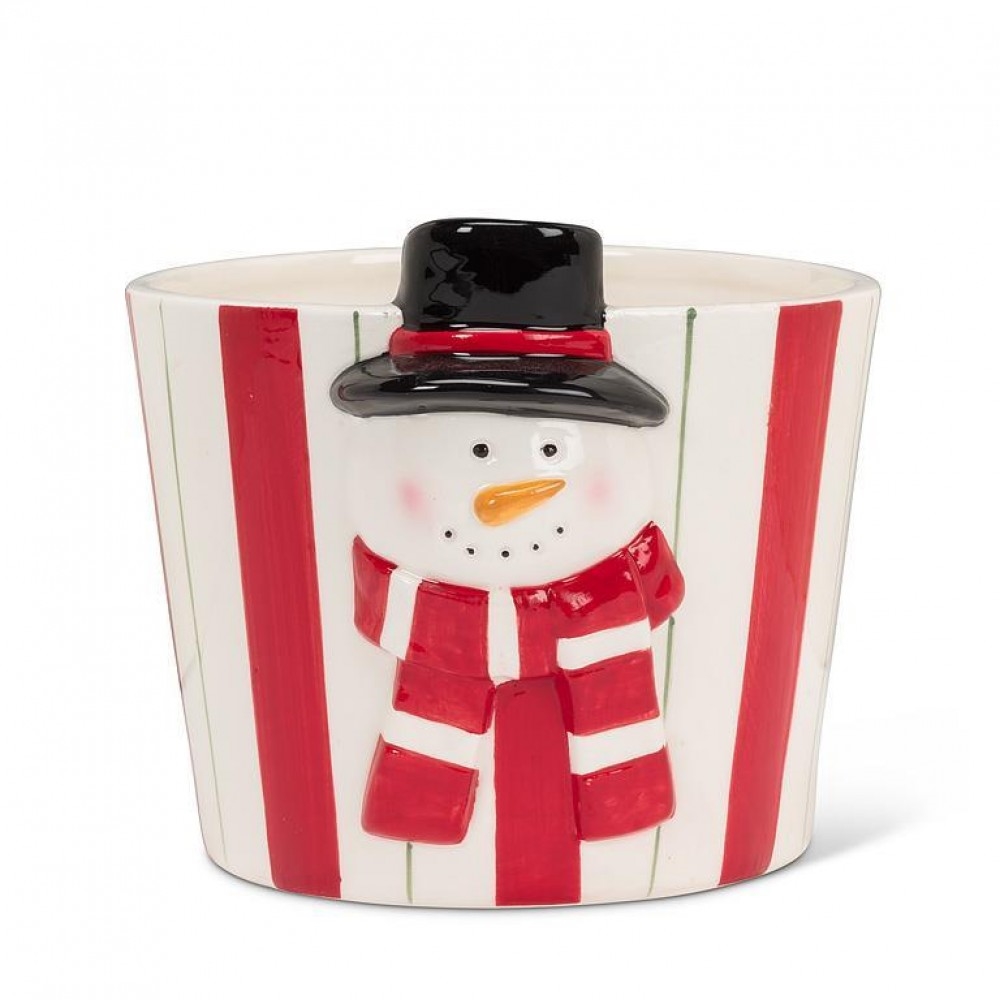 AB-27-MERRY-370 Snowman On A Striped Planter