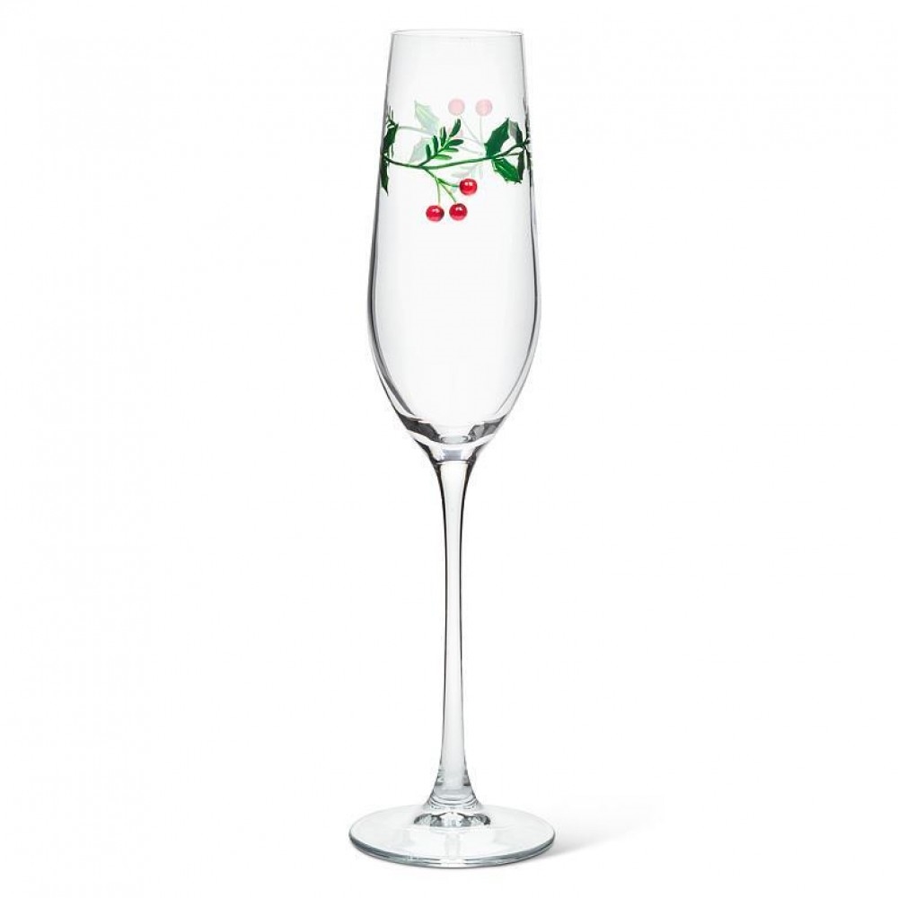 AB-27-WHITBY-FLUTE Holly And Berries Flute Glass