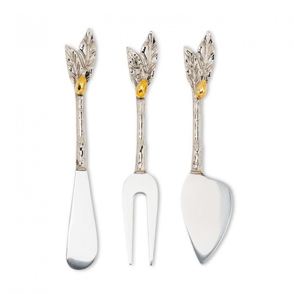 AB-36-NAPOLI-CHEESE Set Of 3 Olive & Leaf Cheese Tools