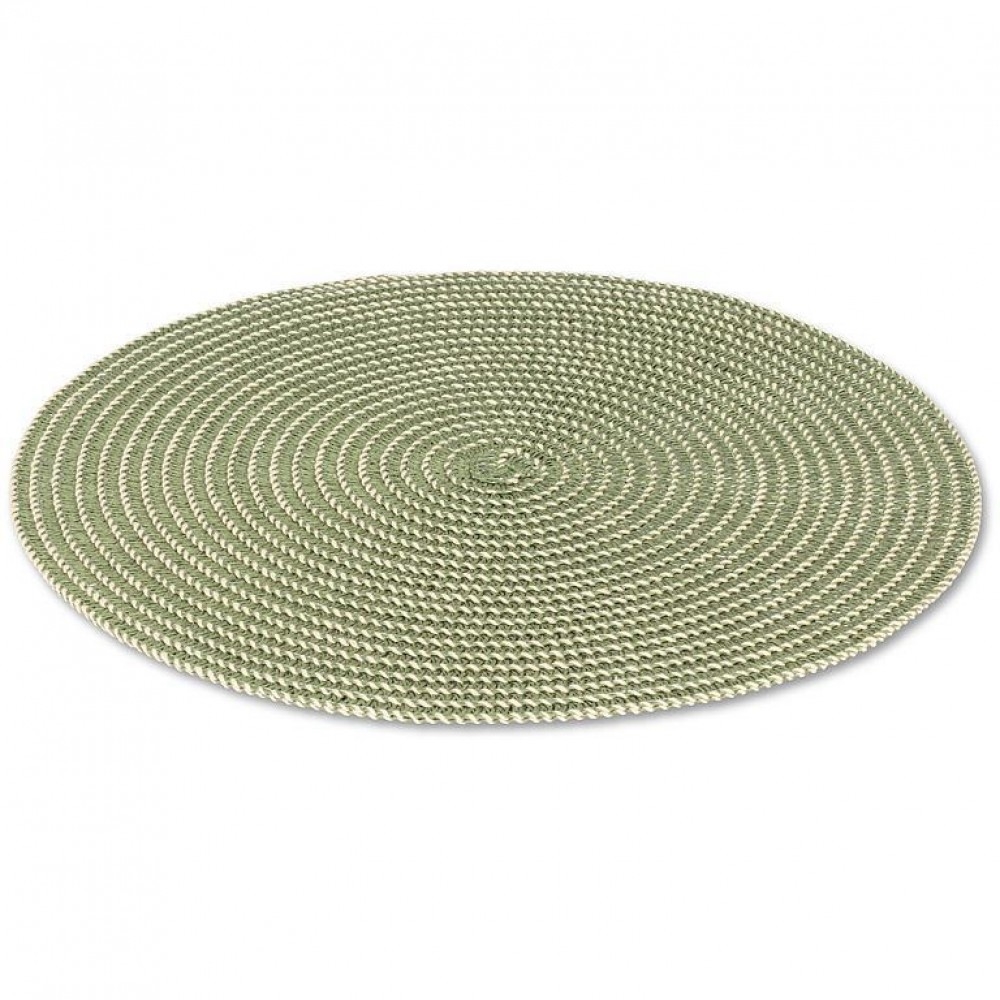 AB-27-RADIUS-GRN Fresh Green And Ivory Round Woven Placemat