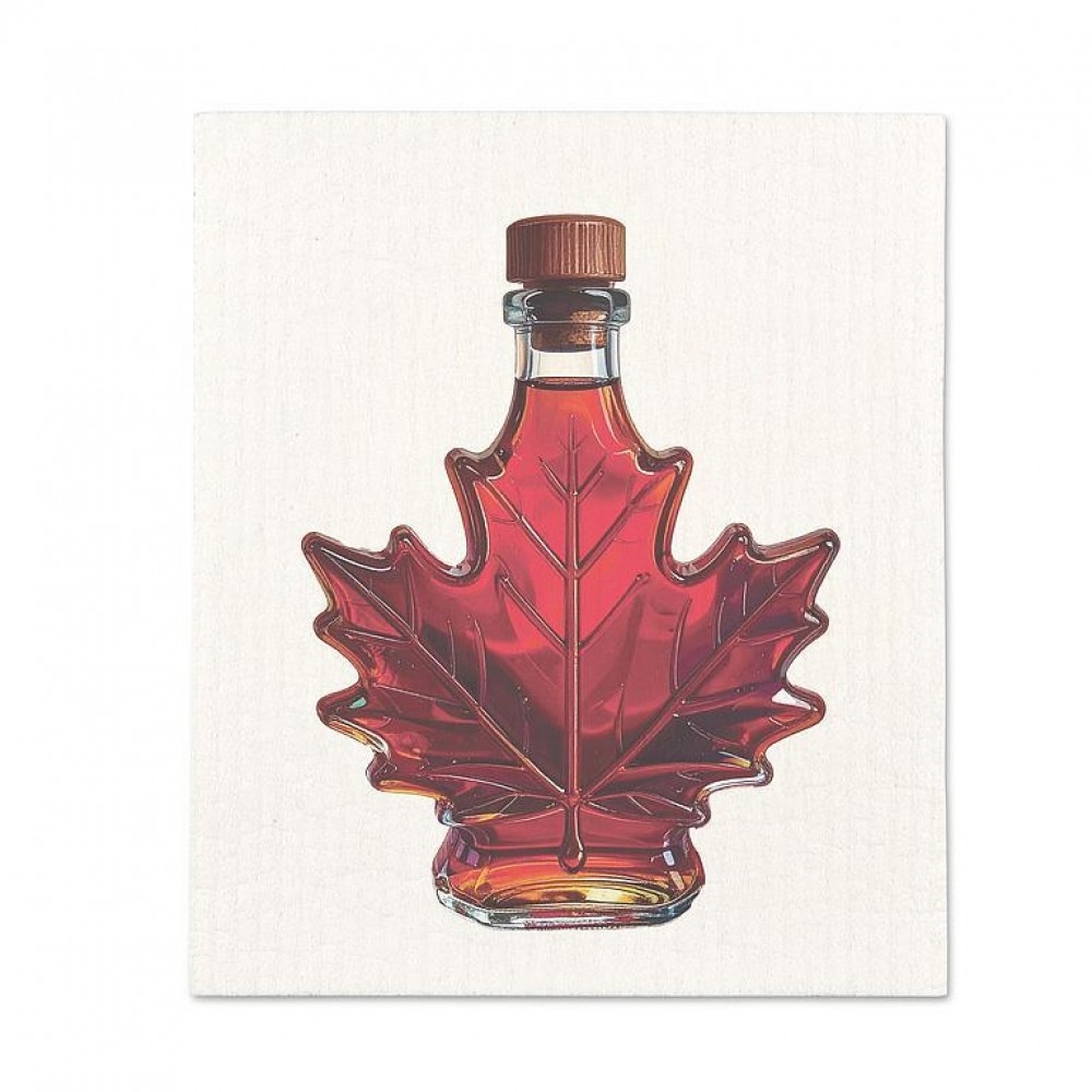 AB-20-ASD-SYRUP Maple Syrup In A Leaf Shaped Bottle Dishcloth