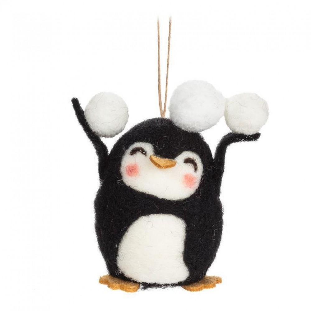AB-27-MERINO-454 Penguin And Snowballs Ornament