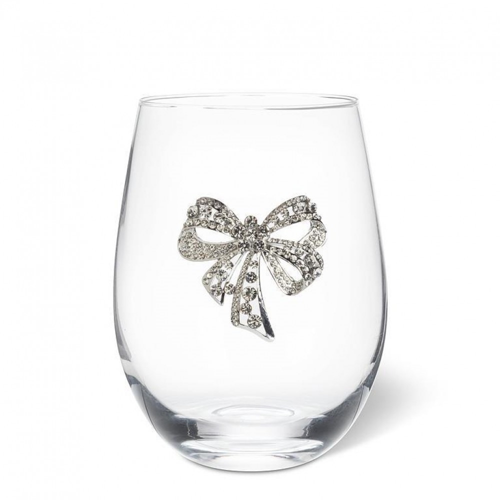 AB-27-BLING-064 Stemless With Jewel Bow Wine Glass