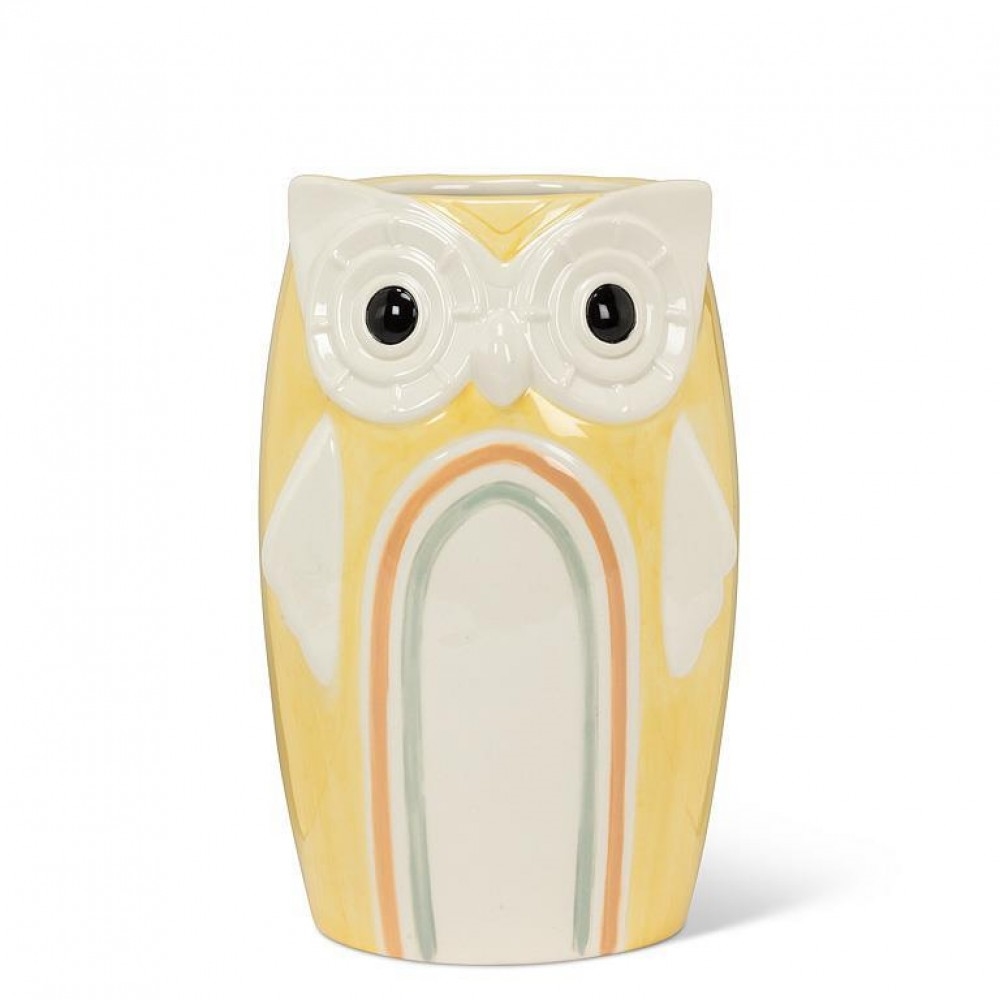 AB-27-BOHEMIAN-YLW Bright Rainbow Owl Vase