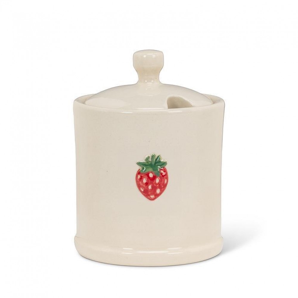 AB-27-DOLLOP-STRAW Strawberry Dcor Covered Jam Jar