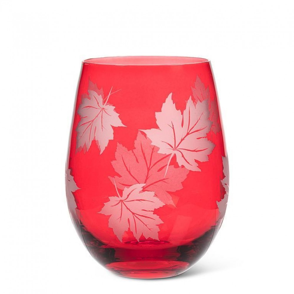 AB-27-PATRIOT-926 Etched Maple Leaf Stemless Wine Glass