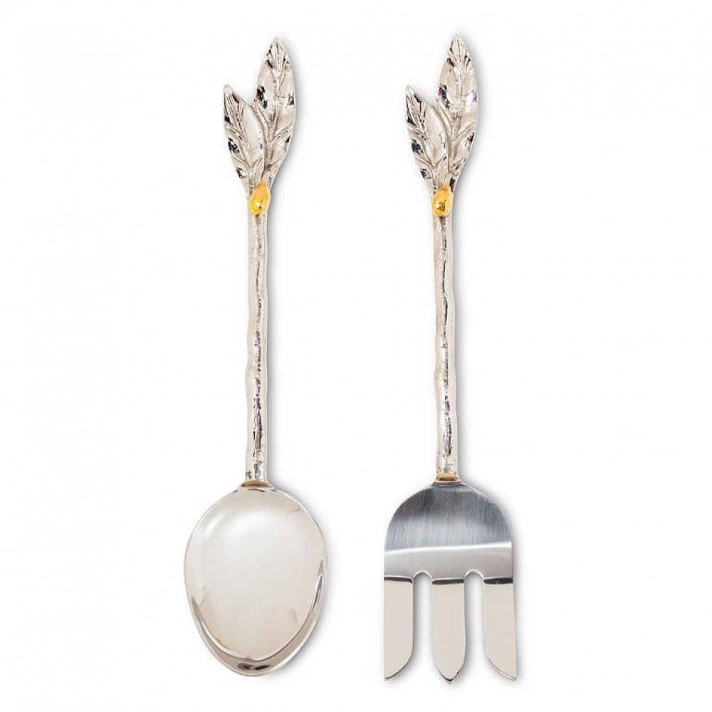 AB-36-NAPOLI-SET Set Of 2 Olive & Leaf Salad Server Serving Utensils