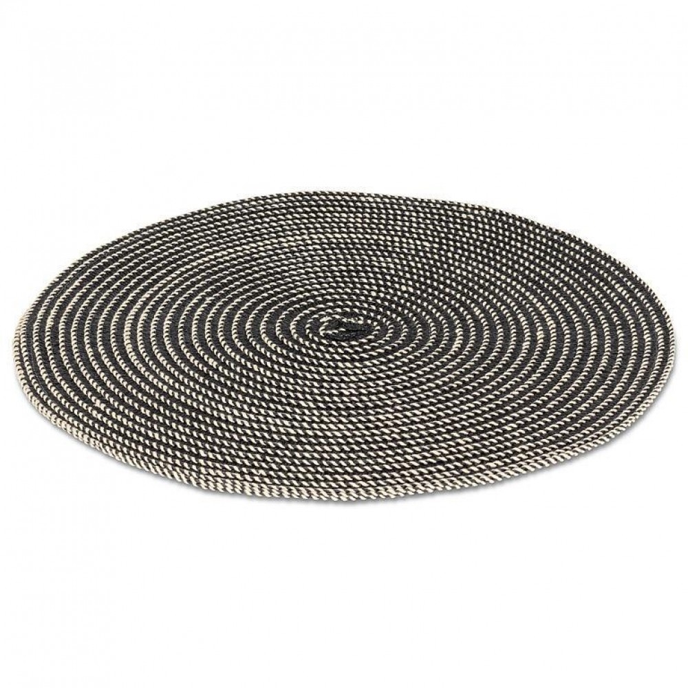 AB-27-RADIUS-BLK Soft Black And Ivory Round Woven Placemat