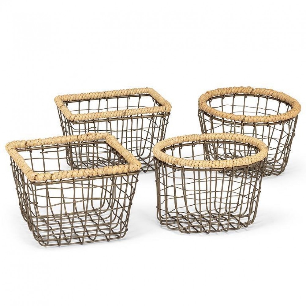 AB-54-NETWORK-22 Set Of 4 Assorted Styles Small With Jute Trim Baskets