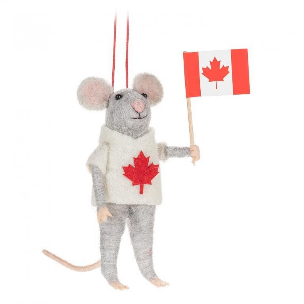 AB-27-MERINO-037 Mouse With Maple Leaf Sweater And Flag Ornament
