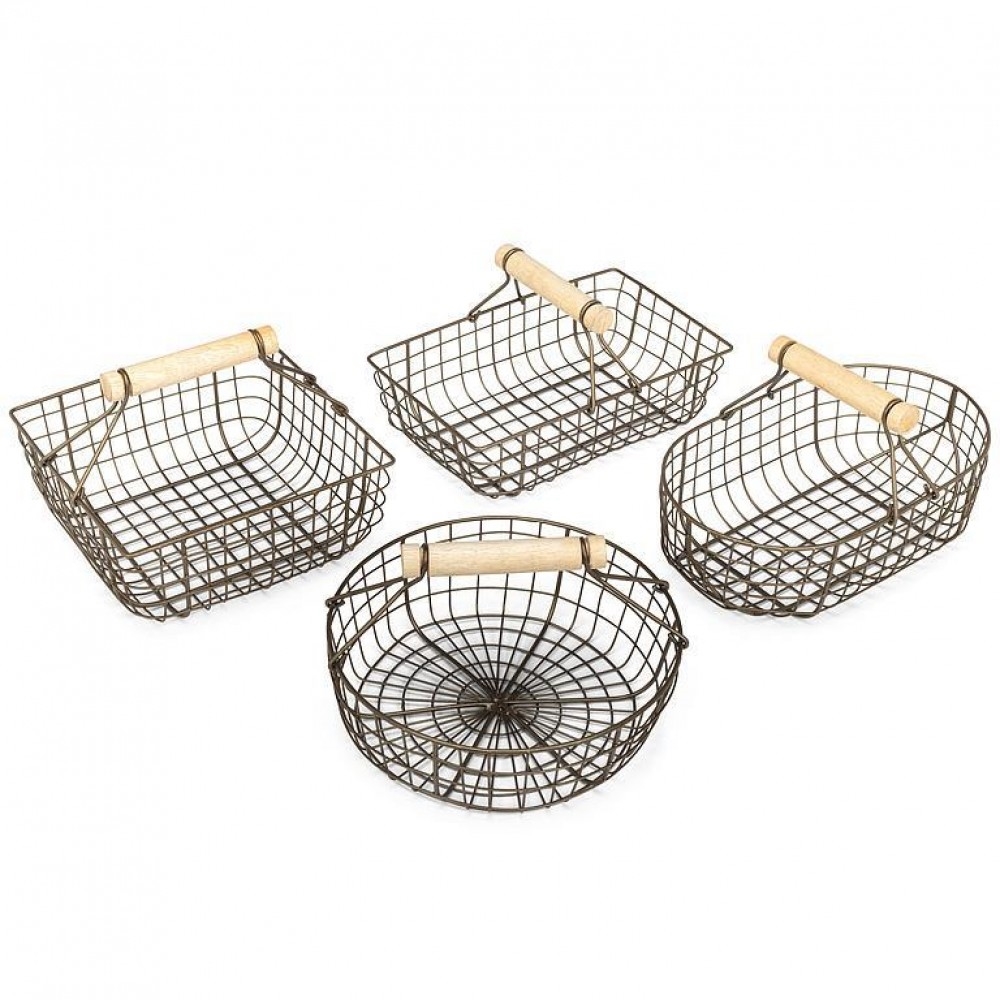 AB-54-NETWORK-21 Set Of 4 Assorted Styles Small Basket With Wood Handle Baskets