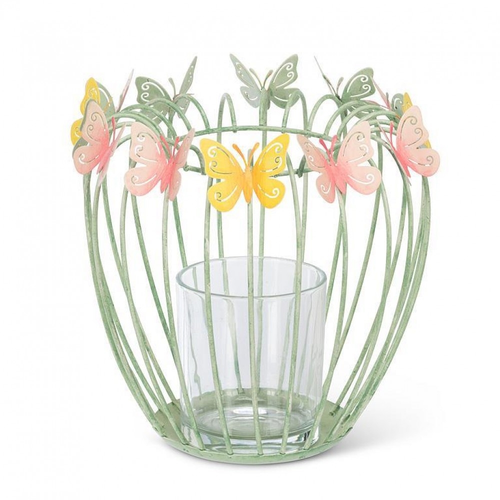AB-27-AMSTERDAM-577 Large Cage With Butterflies Votive Candle Holder