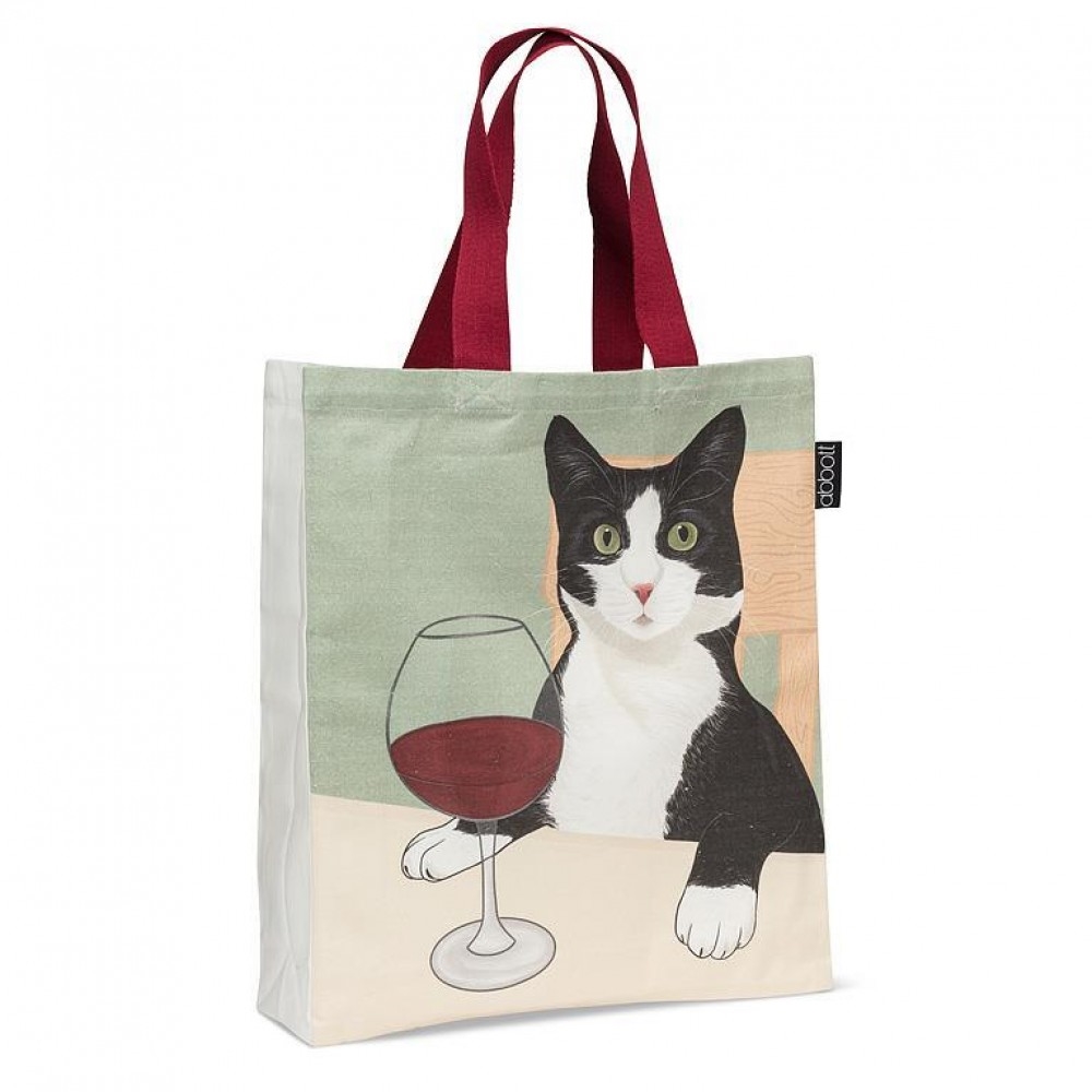 AB-56-TB-CAT Cat With A Glass Of Red Wine Tote Bag