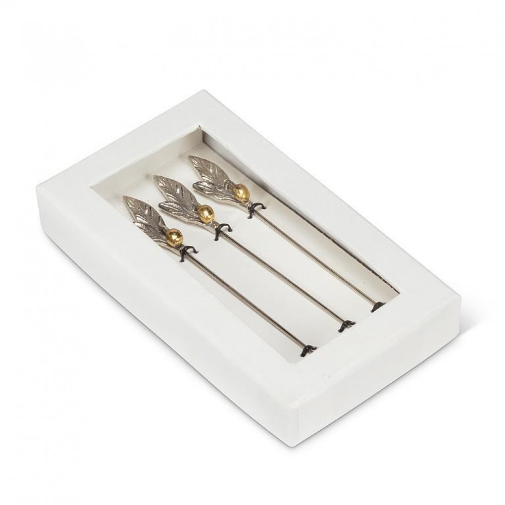 AB-36-NAPOLI-PICK Set Of 4 Olive & Leaf Cocktail Pick