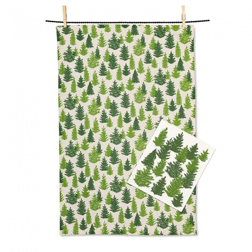 AB-03-KOMBO-19 Set Of 2 Pine Trees Cloth And Kitchen Towel Set