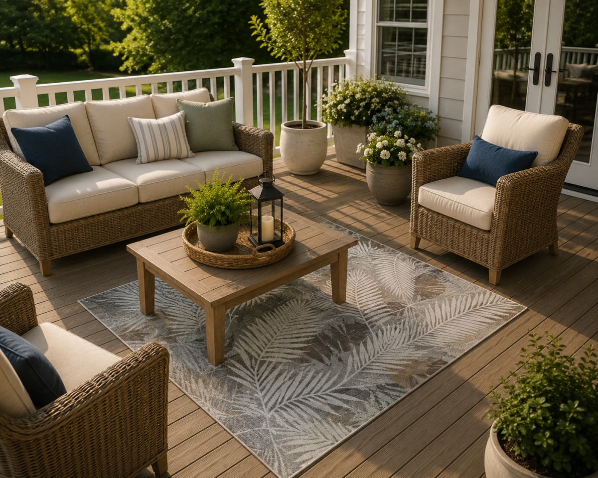 6ft6' x 9ft Rug Solare-Leaf Pattern Indoor Outdoor Rug