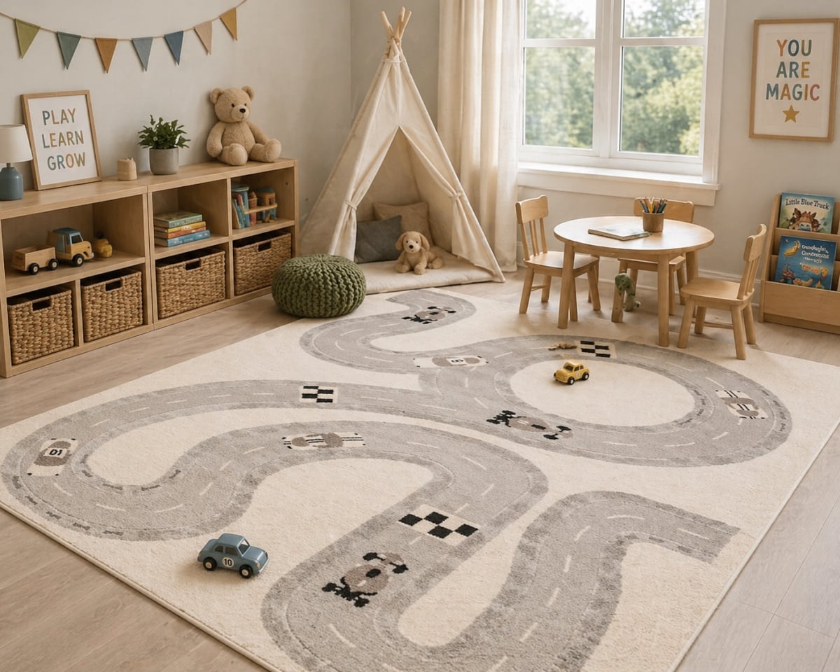 VA-ELIK-46-10 4ft x 6ft Rug Elio Kids Soft Race Track Pattern Rug