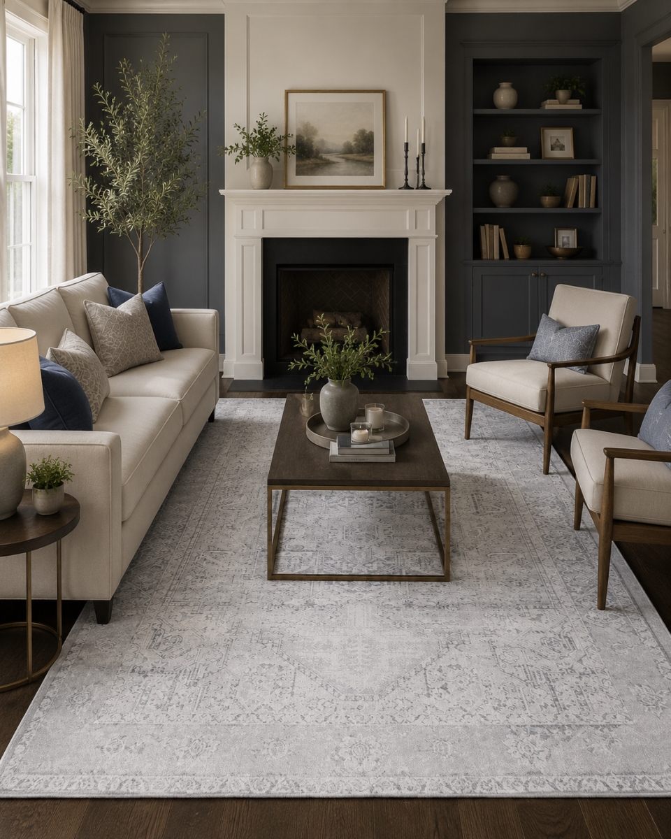 VA-PPL-69-903 6ft x 9ft Rug Sparx Transitional Grey Washable Rug