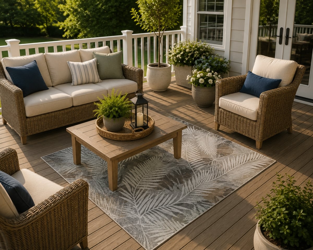 5ft3' x 7ft6' Rug Solare-Leaf Pattern Indoor Outdoor Rug