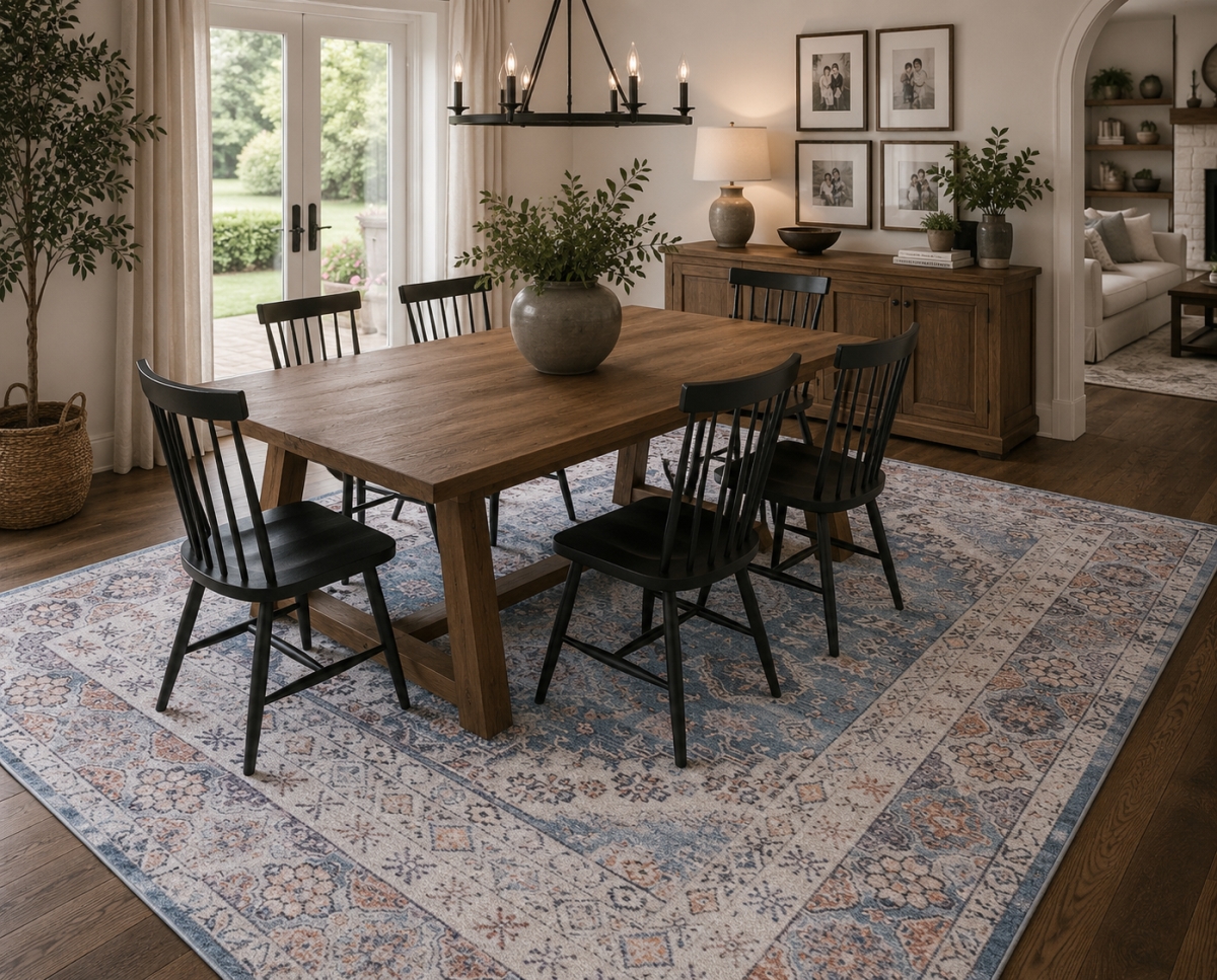 VA-PPL-69-21BLUE 6ft x 9ft Rug Sparx Distressed Blue Transitional Rug