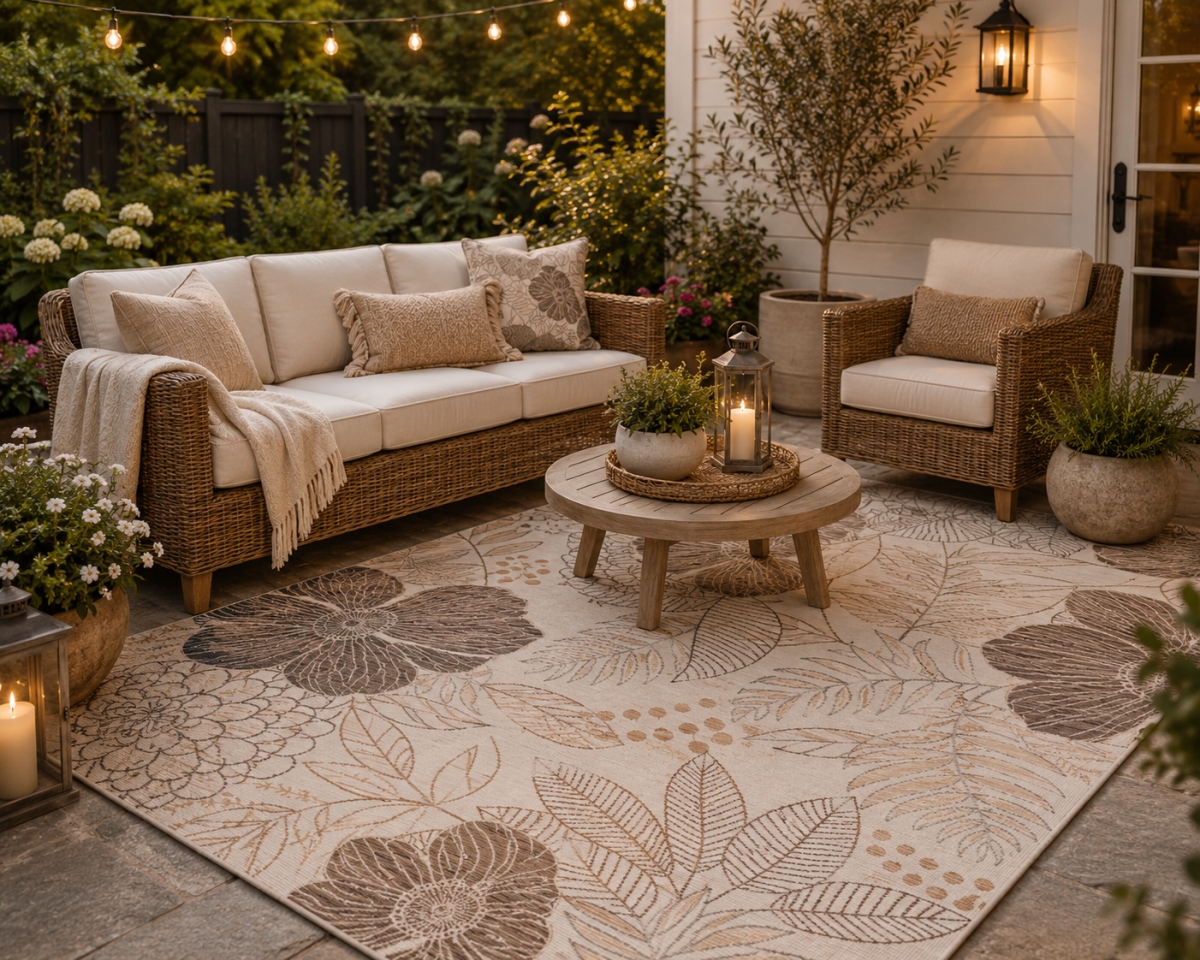 VA-MARB-27-428 2ft6' x 7ft6' Rug Marbella-Large Floral Pattern Outdoor Rug