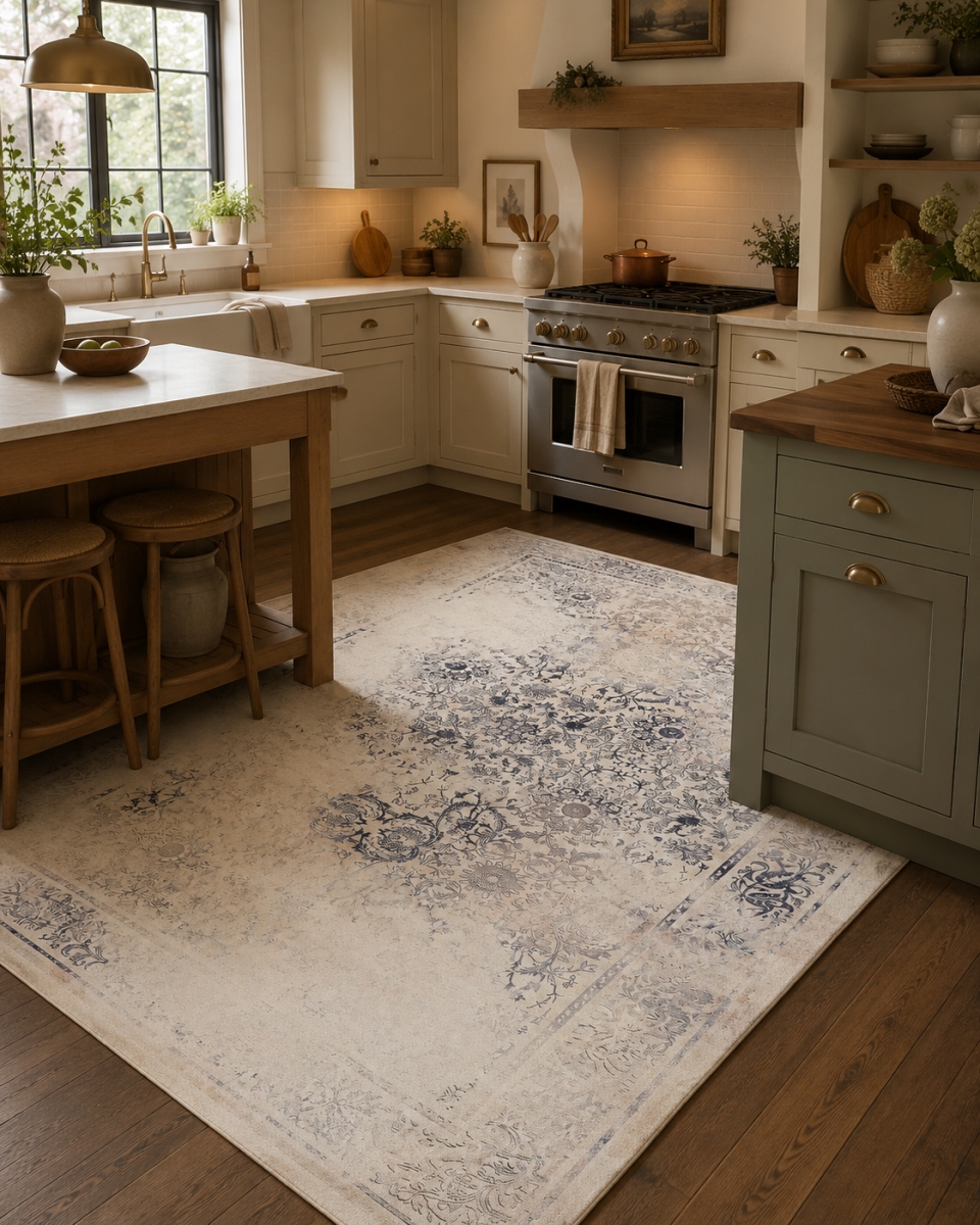 VA-PPL-69-C1338 6ft x 9ft Rug Sparx Distressed Navy Blue Beige Grey Transitional Rug