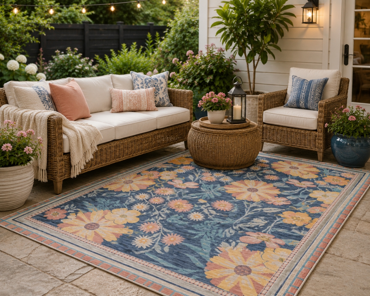 VA-MARB-23-427 2ft x 3ft Rug Marbella- Floral Patterned Outdoor Rug
