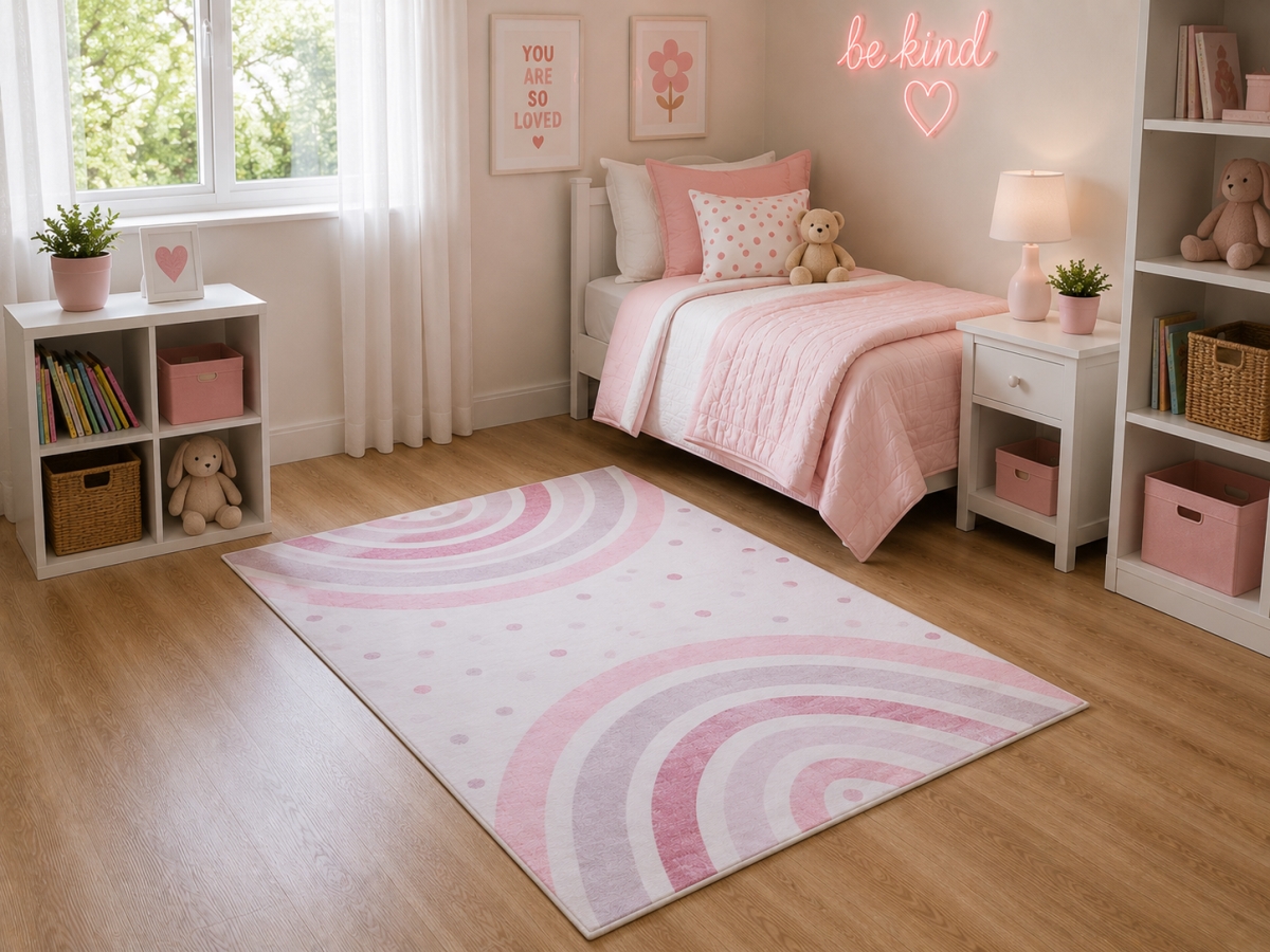 VA-TOUK-46-54 4ft x 6ft Rug Dreamland Kids Rainbows And Dots Rug