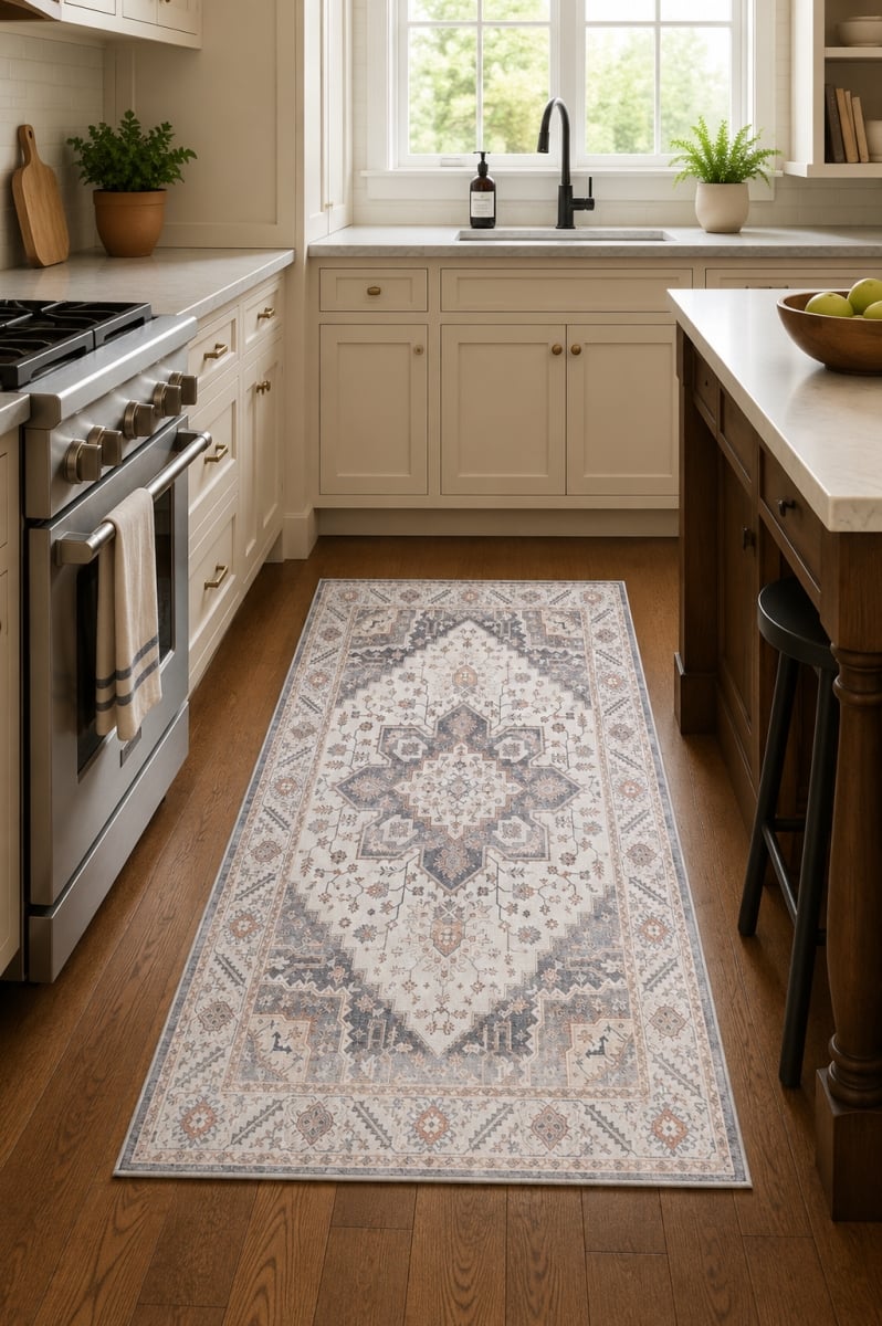 VA-TOU-35-114 3ft x 5ft Rug Touch -Floral Center And Patterned Rug