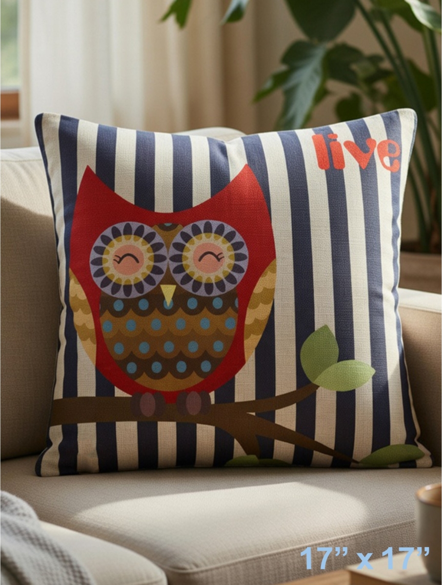 GC-CF1013-09 Colourful Owl On A Branch Pillow