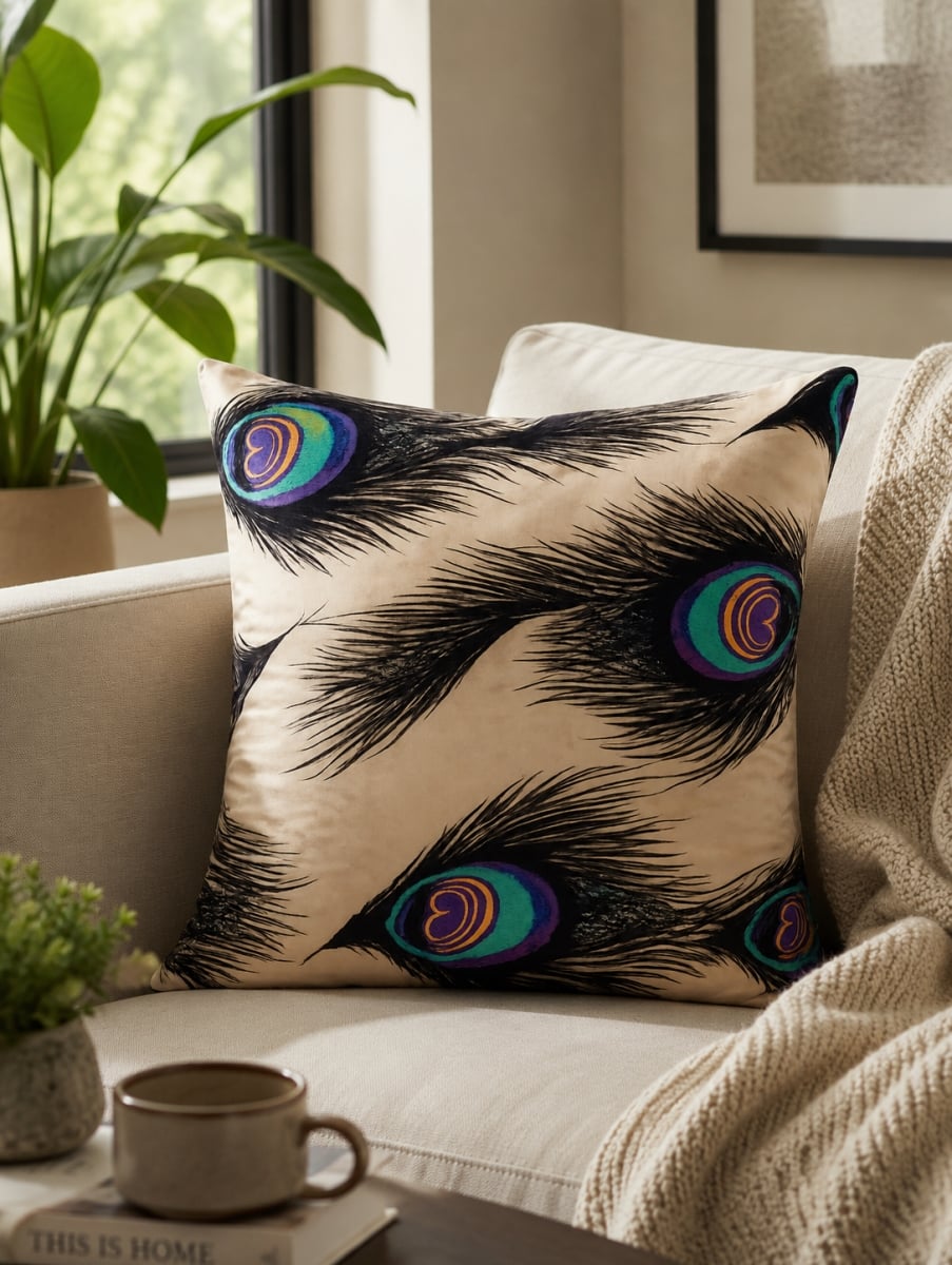 GC-CF075-81 PP Colourful Peacock Feathers Print Pillow