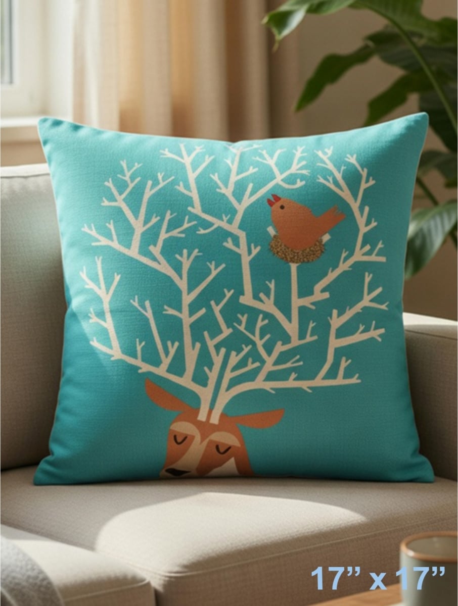 GC-CF1040-02 Deer With A Singing Bird Sitting In Its' Antlers Pillow