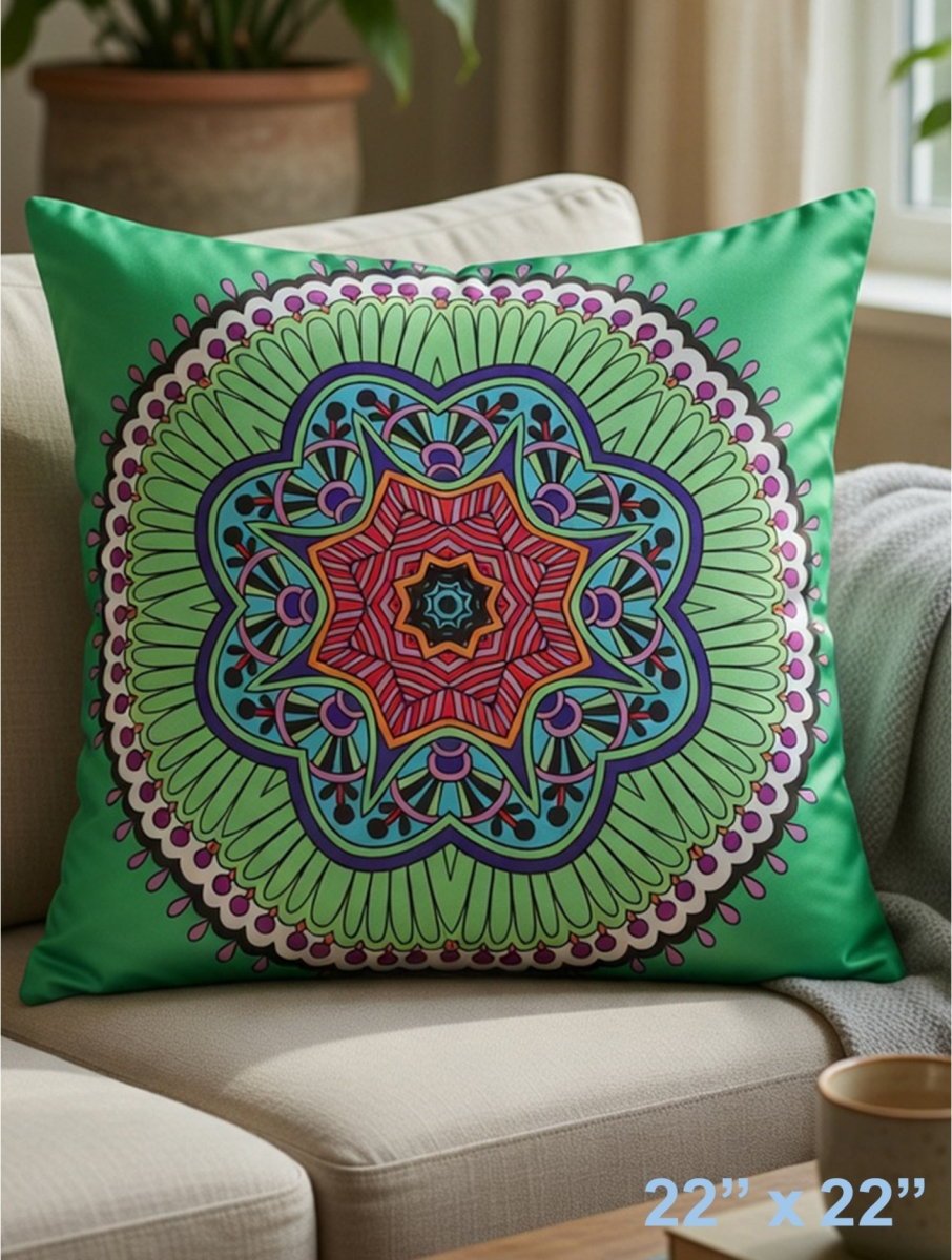 GC-CF1069L-02 Abstract Geometric Print On Green Pillow