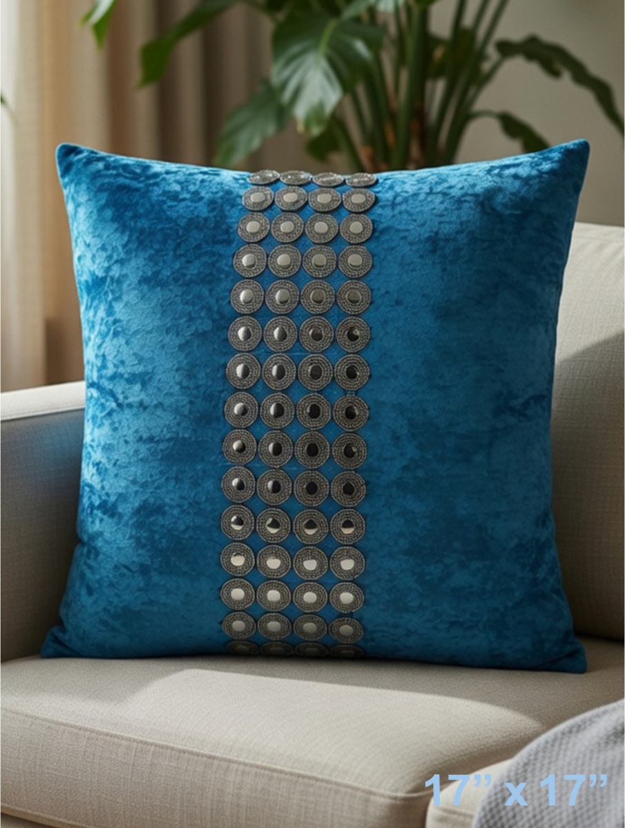 GC-CF1006-01 Blue With Silver Button Pattern Pillow
