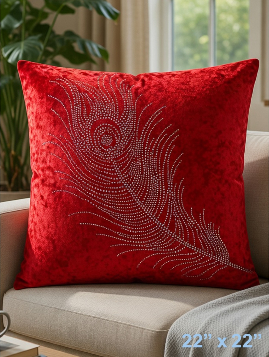 GC-CF1072L-02BUGD Peacock Feather Print On Velvet Pillow